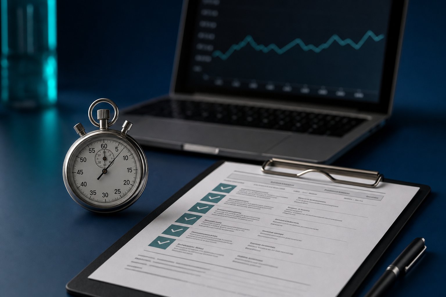 Test-Protokoll — Checkliste und Stoppuhr